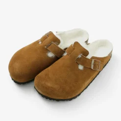 BIRKENSTOCK / Boston Shearling Suede Leather Fur Sandals