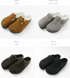 BIRKENSTOCK / Boston Shearling Suede Leather Fur Sandals