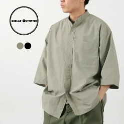 BURLAP OUTFITTER / 7/10 Sleeve Band Collar Shirt
