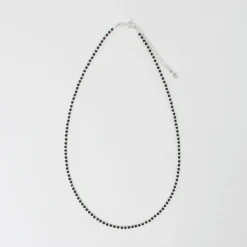 CHALISA T.. / Black onyx beads silver ball chain necklace 925 silver