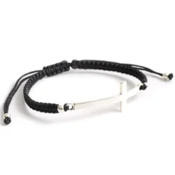 CHALISA T.. / Flatt Silver Cross Notched Cord Bracelet