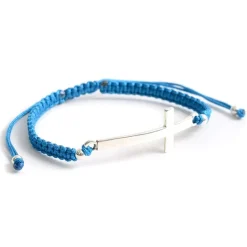 CHALISA T.. / Flatt Silver Cross Notched Cord Bracelet