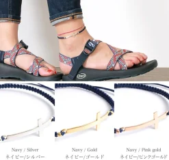 CHALISA T.. / Flattened Silver Cross Knotted Cord Anklet