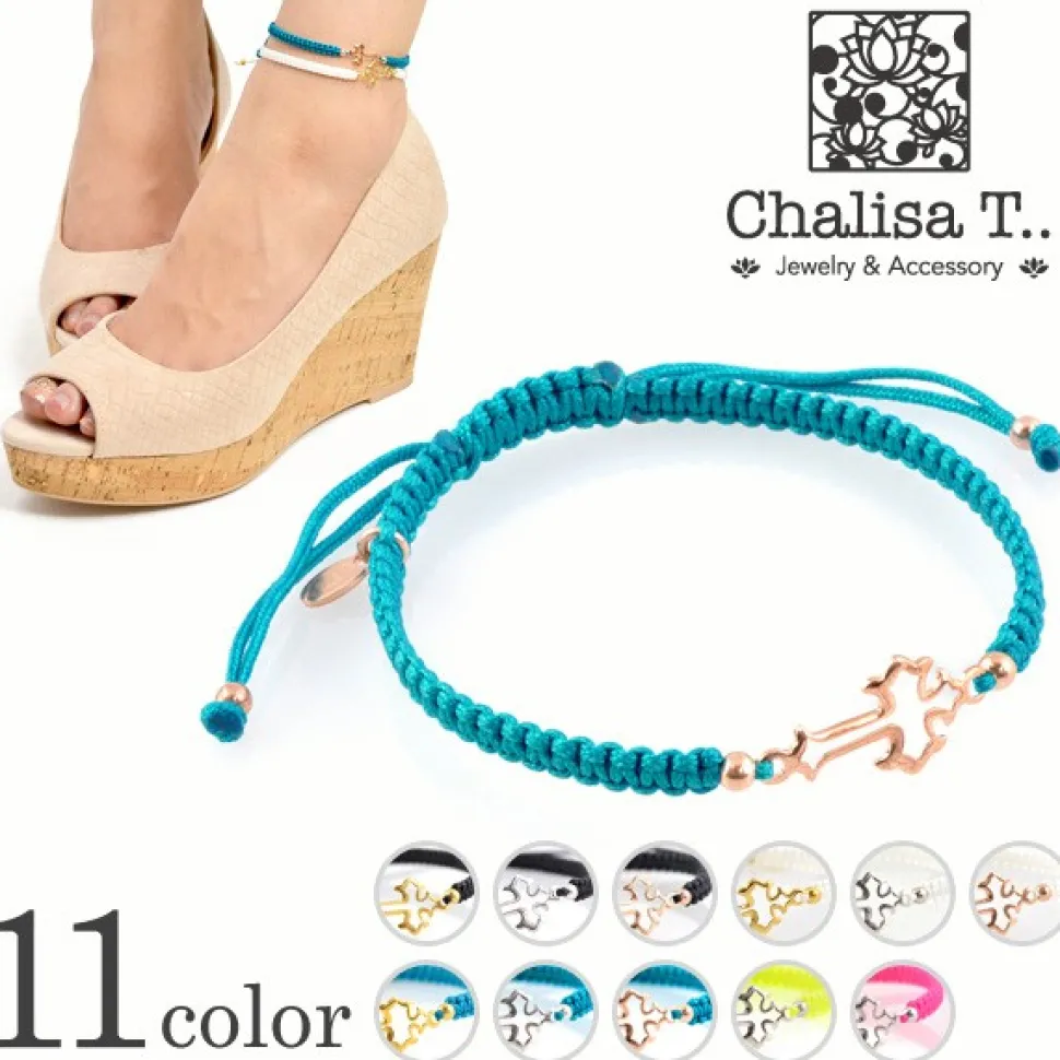 CHALISA T.. / Silver Cross Knotting Cord Anklet