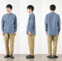 FOB FACTORY / F3428 Selvage chambray band collar shirt/long sleeves