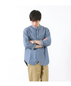 FOB FACTORY / F3428 Selvage chambray band collar shirt/long sleeves