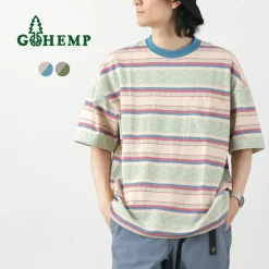 GOHEMP / Wide Slit T-Shirt Hemp Leaf Jacquard