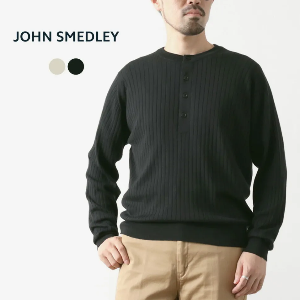 JOHN SMEDLEY / A4713 30G Henry Neck Ribbed Sweater