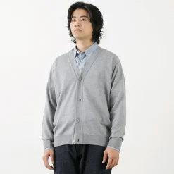 JOHN SMEDLEY / Merino Wool 24 Gauge V-Neck Knit Cardigan