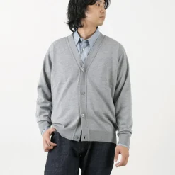 JOHN SMEDLEY / Merino Wool 24 Gauge V-Neck Knit Cardigan