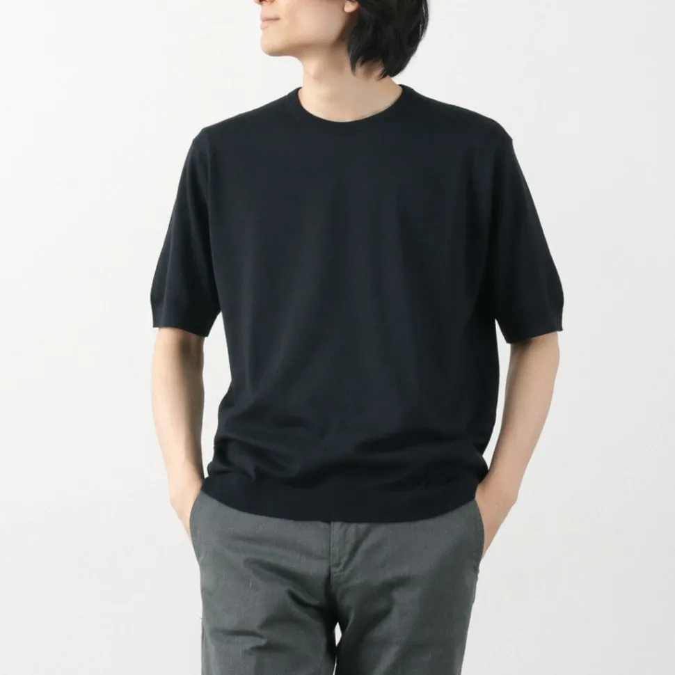 JOHN SMEDLEY / Sea Island Cotton 30 Gauge Crew Neck Knit