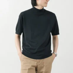 JOHN SMEDLEY / Sea Island Cotton 30 Gauge Mock Neck Knit