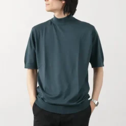 JOHN SMEDLEY / Sea Island Cotton 30 Gauge Mock Neck Knit