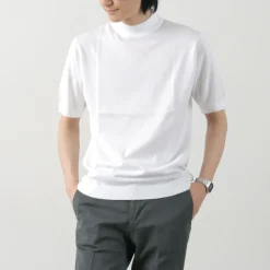 JOHN SMEDLEY / Sea Island Cotton 30 Gauge Mock Neck Knit