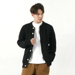 KERRY WOOLLEN MILLS / 5 Gauge 3 Ply Aran Cable Collarless Cardigan