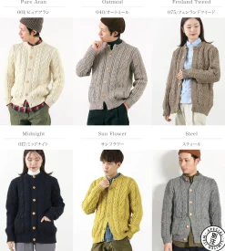 KERRY WOOLLEN MILLS / 5 Gauge 3 Ply Aran Cable Collarless Cardigan