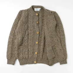 KERRY WOOLLEN MILLS / 5 Gauge 3 Ply Aran Cable Collarless Cardigan