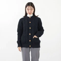 KERRY WOOLLEN MILLS / 5 Gauge 3 Ply Aran Cable Collarless Cardigan