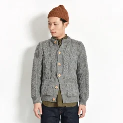 KERRY WOOLLEN MILLS / 5 Gauge 3 Ply Aran Cable Collarless Cardigan