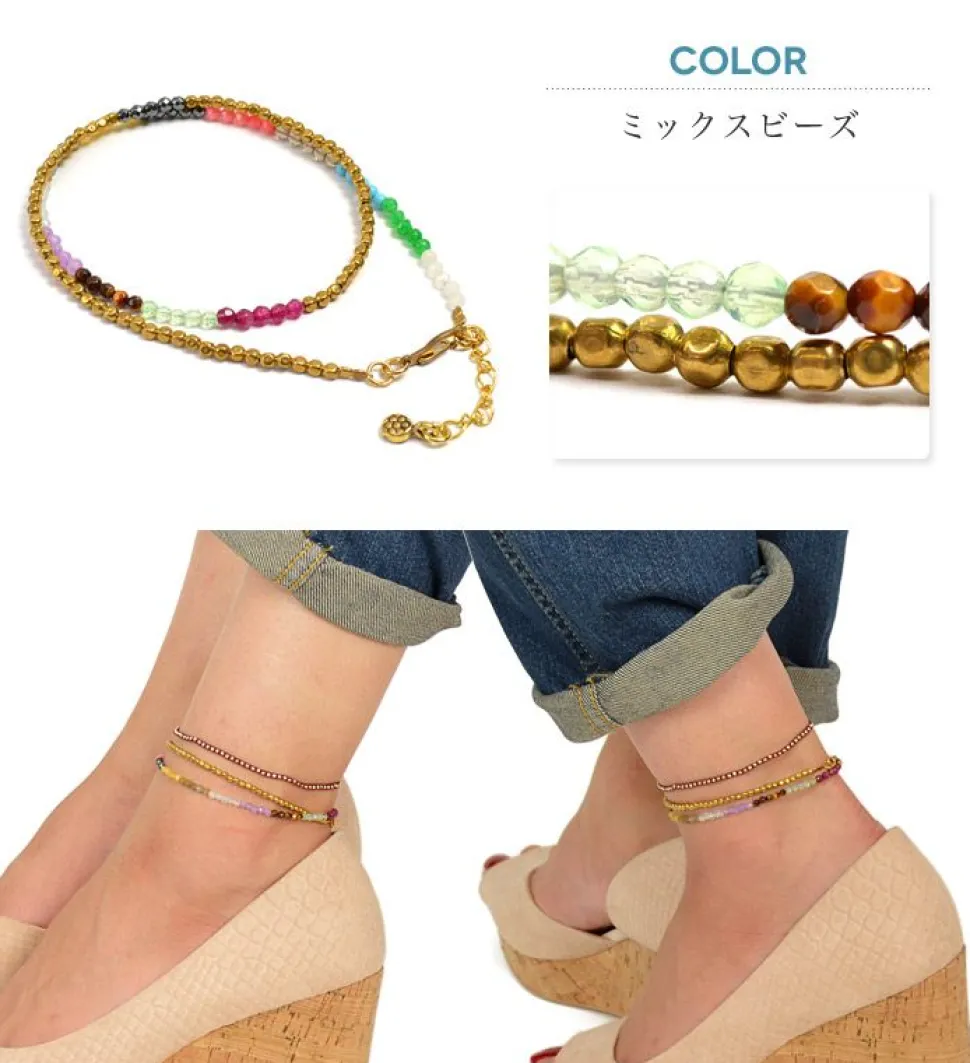 PHADUA / Brass bead wrap anklet 43cm+3cm
