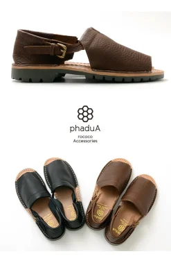 PHADUA / Open Toe Side Strap Leather Shoes