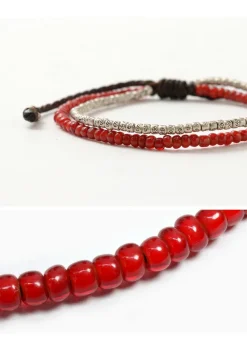 PHADUA / Two strands waxed cord anklet (white heart/silver)