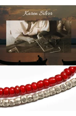 PHADUA / Two strands waxed cord anklet (white heart/silver)