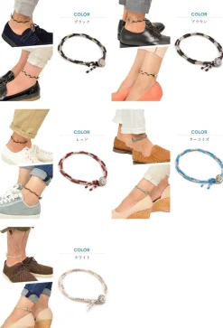 PHADUA / Two-strand anklet with waxed cord and silver concho