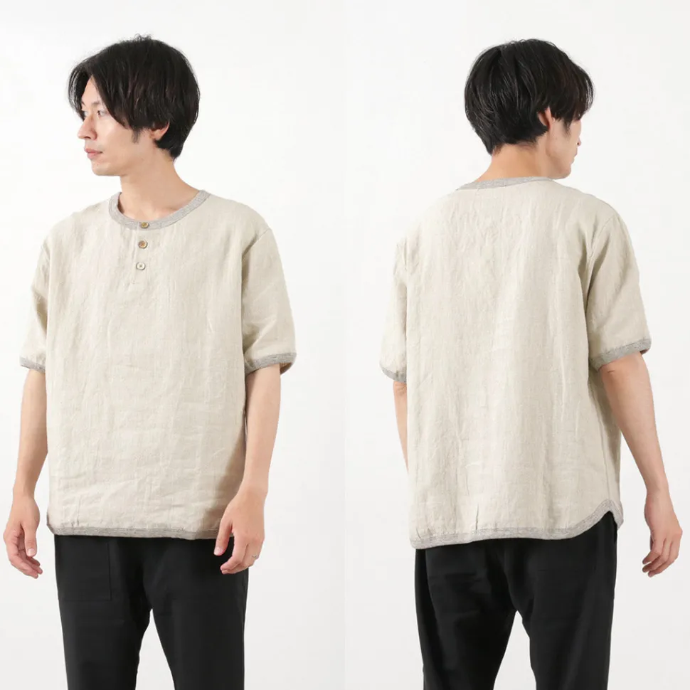 RE MADE IN TOKYO JAPAN / French Linen Henley Neck T-Shirt
