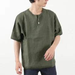 RE MADE IN TOKYO JAPAN / French Linen Henley Neck T-Shirt