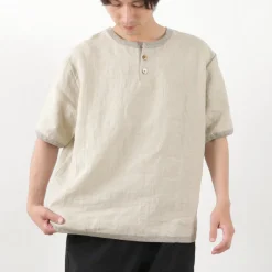 RE MADE IN TOKYO JAPAN / French Linen Henley Neck T-Shirt