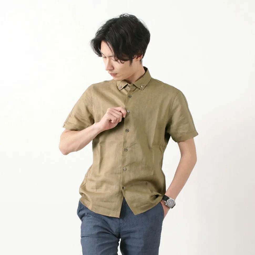 RE MADE IN TOKYO JAPAN / Linen Canvas Button Down Shirt / Short Sleeve