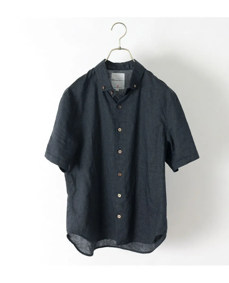 RE MADE IN TOKYO JAPAN / Linen Canvas Button Down Shirt / Short Sleeve