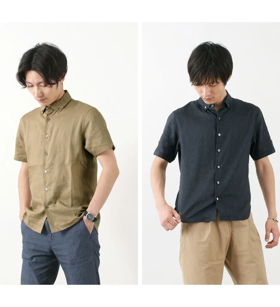 RE MADE IN TOKYO JAPAN / Linen Canvas Button Down Shirt / Short Sleeve
