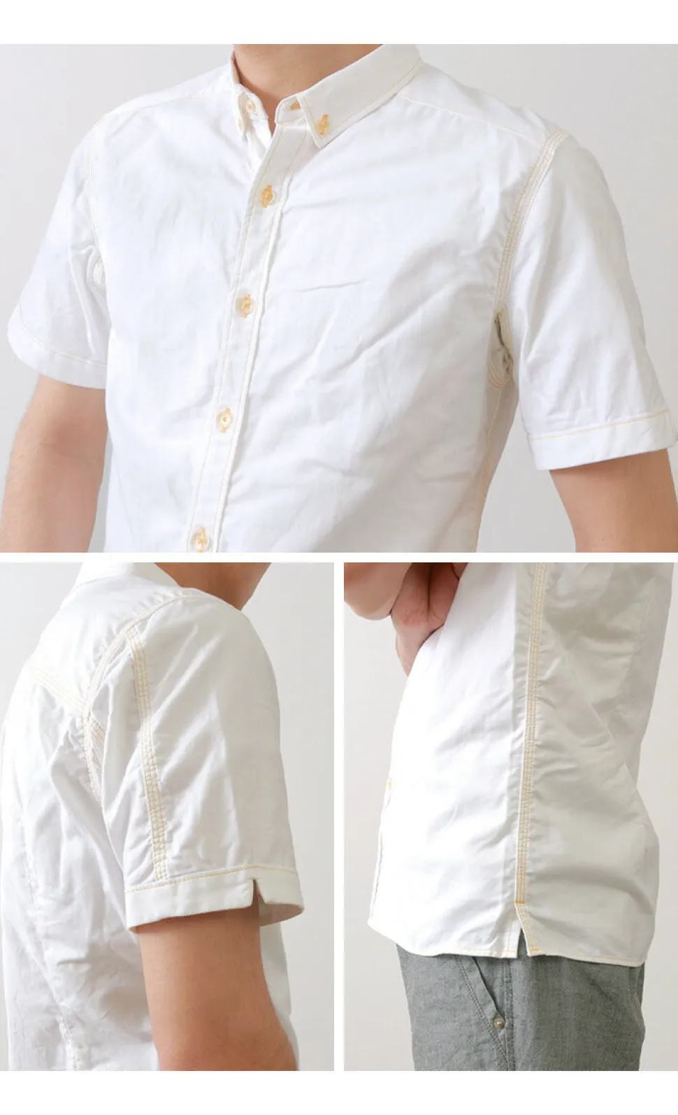 RE MADE IN TOKYO JAPAN / Yellow Stitched Short Sleeve Button Down Shirt