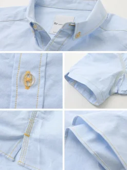 RE MADE IN TOKYO JAPAN / Yellow Stitched Short Sleeve Button Down Shirt