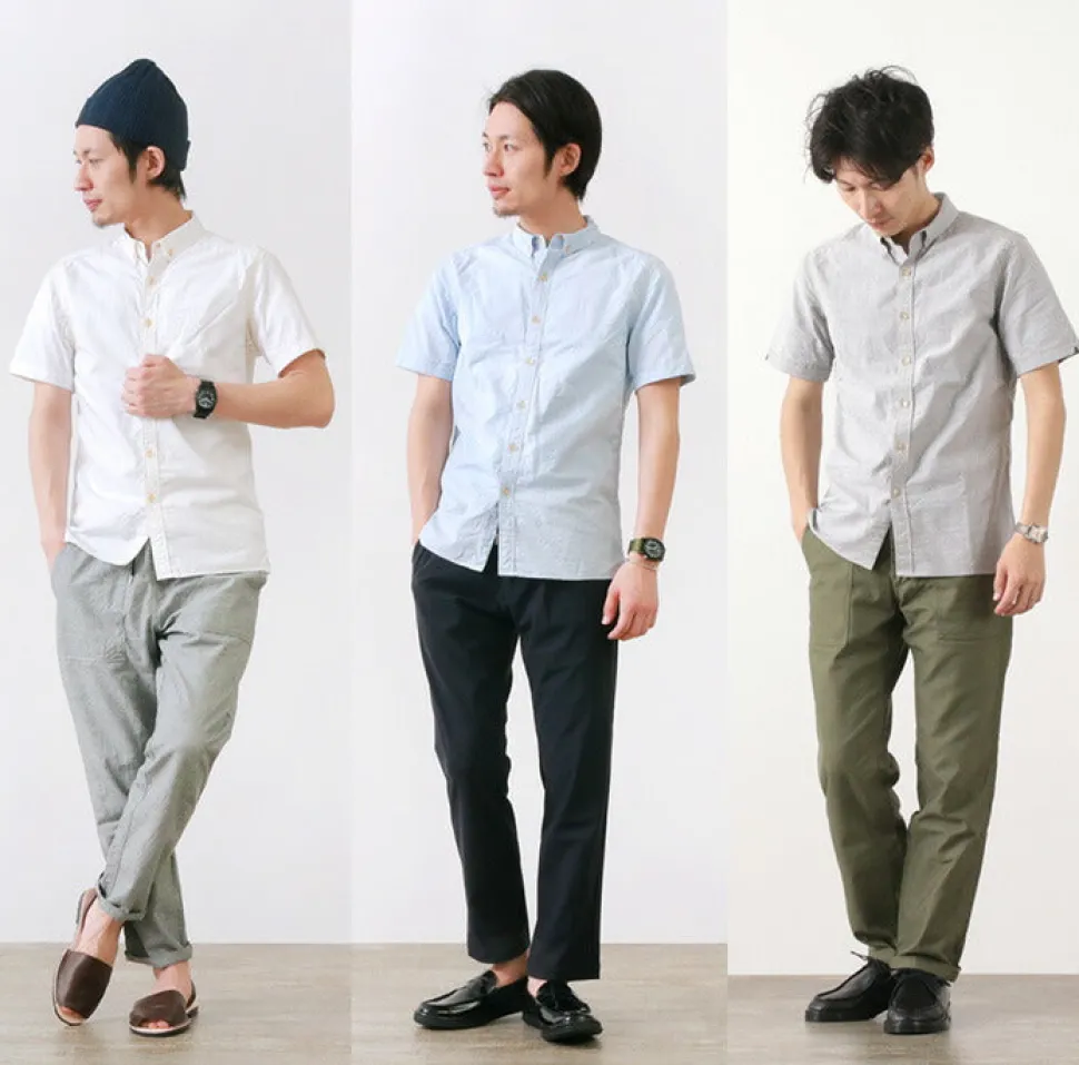 RE MADE IN TOKYO JAPAN / Yellow Stitched Short Sleeve Button Down Shirt