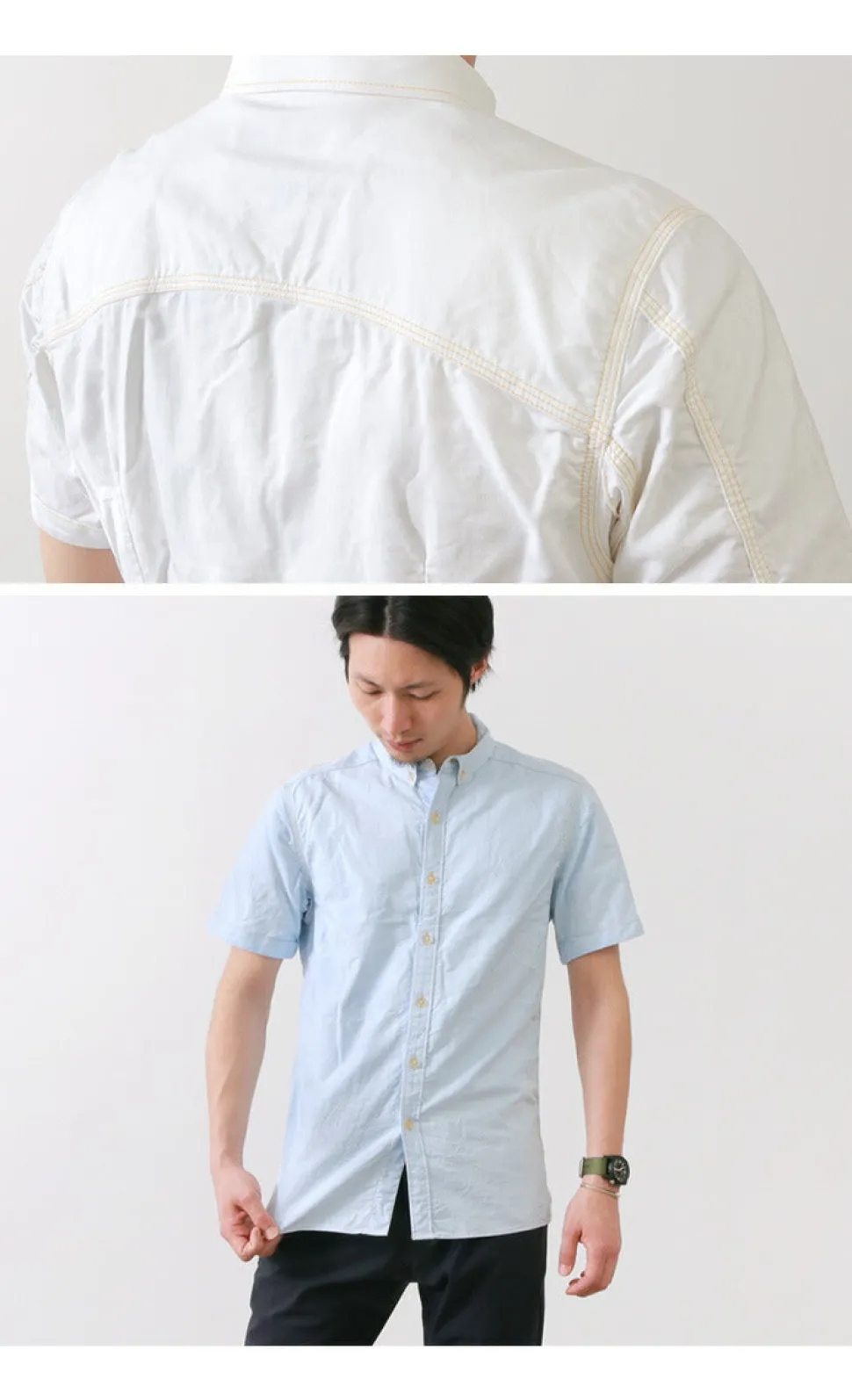 RE MADE IN TOKYO JAPAN / Yellow Stitched Short Sleeve Button Down Shirt