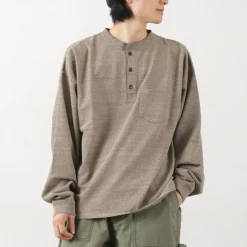 REMI RELIEF / Melange Jersey Long Sleeve Henley Neck Pocket T-Shirt