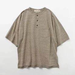 REMI RELIEF / Melange jersey short sleeve henley neck pocket T-shirt