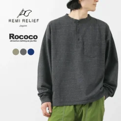 REMI RELIEF / Melange Jersey Long Sleeve Henley Neck Pocket T-Shirt