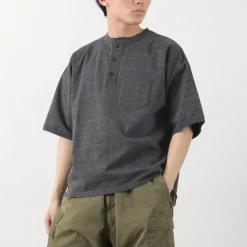 REMI RELIEF / Melange jersey short sleeve henley neck pocket T-shirt