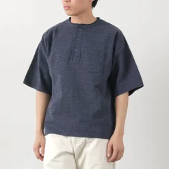 REMI RELIEF / Melange jersey short sleeve henley neck pocket T-shirt