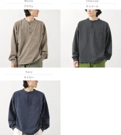 REMI RELIEF / Melange Jersey Long Sleeve Henley Neck Pocket T-Shirt