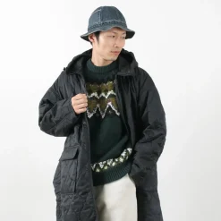 REMI RELIEF / Nylon Rip Gourd Quilted Coat Hoodie