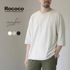 ROCOCO / Linen Cotton Key Neck T-Shirt
