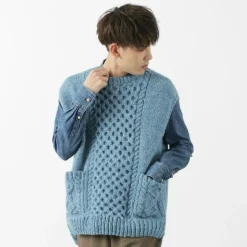 SLOW HANDS / Vegetable Dye Aran Drop Shoulder Knit Vest