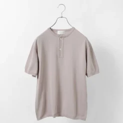 SOGLIA / Cotton Fitted Seamless Henry Neck Knit Tee