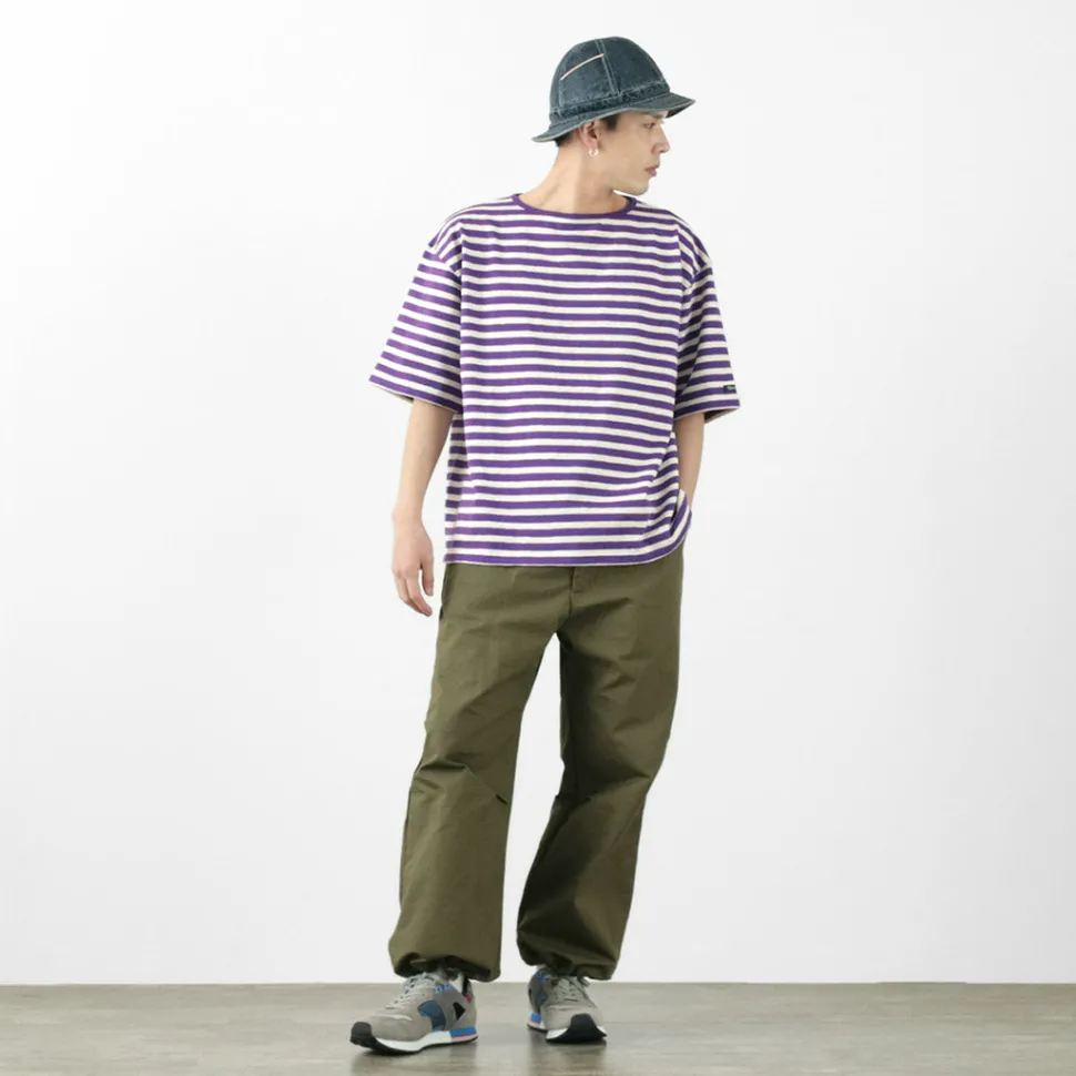 TIEASY / HDCS Big stripe boat-neck T-shirt