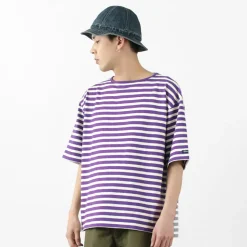 TIEASY / HDCS Big stripe boat-neck T-shirt